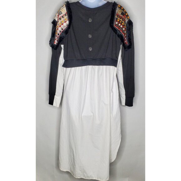 Stella Marina Womens Black Embroidered Frayed Shirt Dress Unique Hippie Boho - Picture 3 of 7
